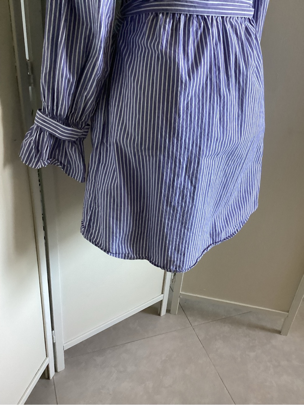 Express Shirt Dress Sz XS Striped Wrap Dress EUC tie front blue white cotton - Picture 8 of 10